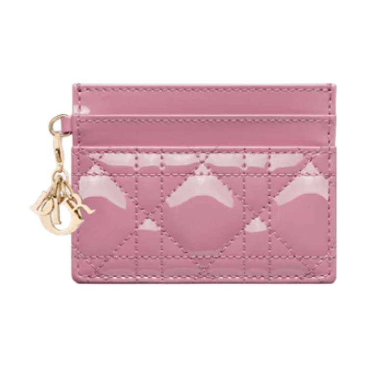 DIOR Lady Dior Patent Leather, Cow Leather Wallet Card Holder Card Holder Women's Hydrangea Pink