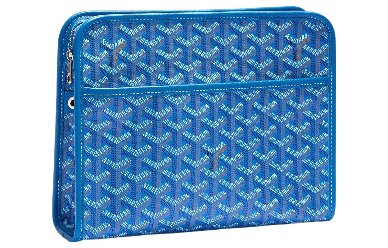 GOYARD JOUVENCE Canvas With Leather Travel Storage Bag Clutch Toiletry Bag Medium Size Unisex Blue