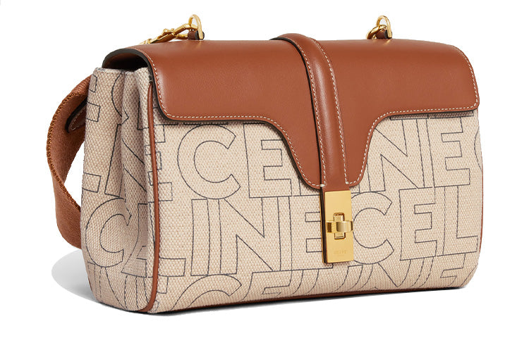 CELINE Fabric With Calfskin Shoulder Bag Crossbody Bag Women's Natural/Tan
