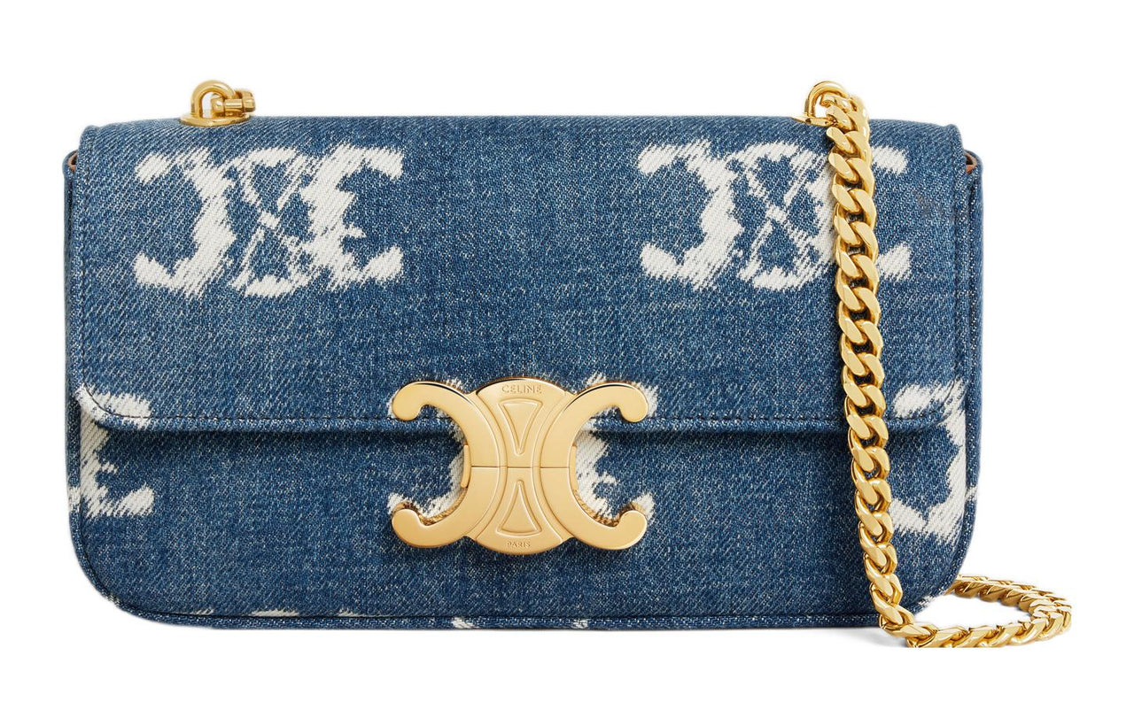 CELINE Denim With Lambskin Crossbody Bag Shoulder Bag Women's Marine Blue
