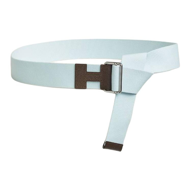 HERMES Badge Design Calfskin Leather Belts Unisex Blue Width 4CM