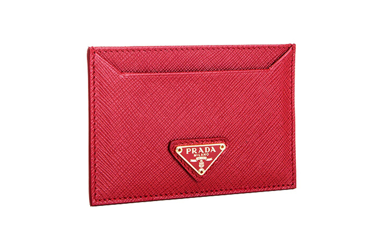 PRADA Cow Leather Card Holder Women's Red