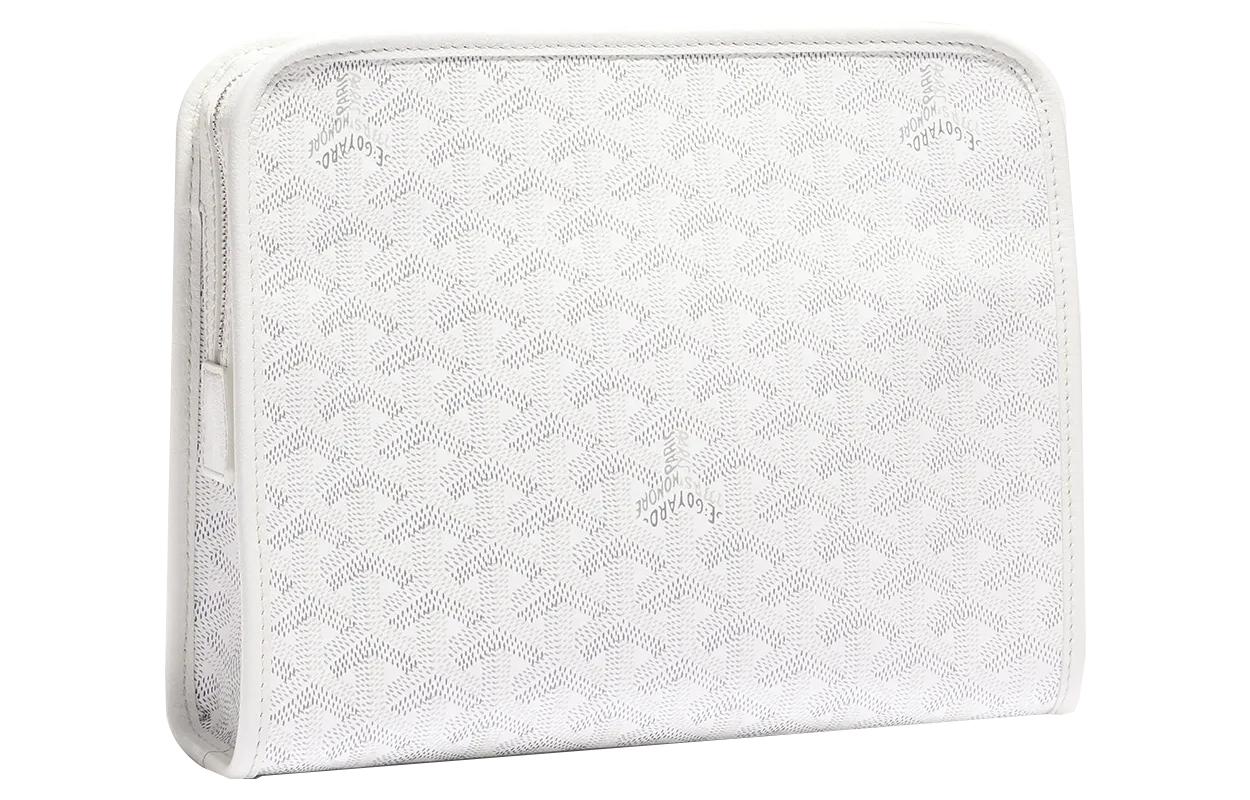 GOYARD JOUVENCE Canvas With Leather Travel Storage Bags Handheld Toiletry Bags Medium Size Unisex White