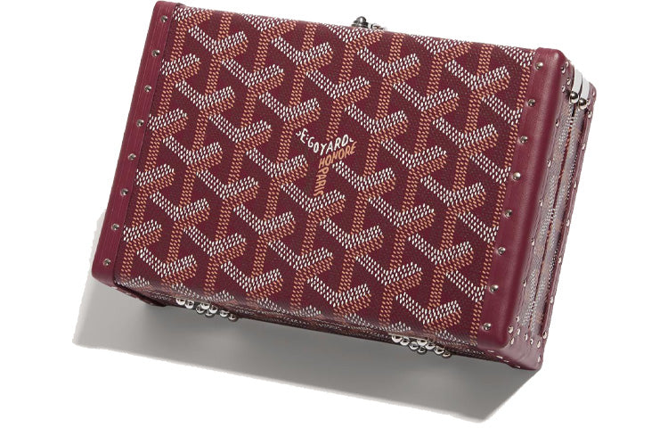 GOYARD Minaudière Trunk Canvas With Leather Clutches Crossbody Bags Women's Burgundy Red