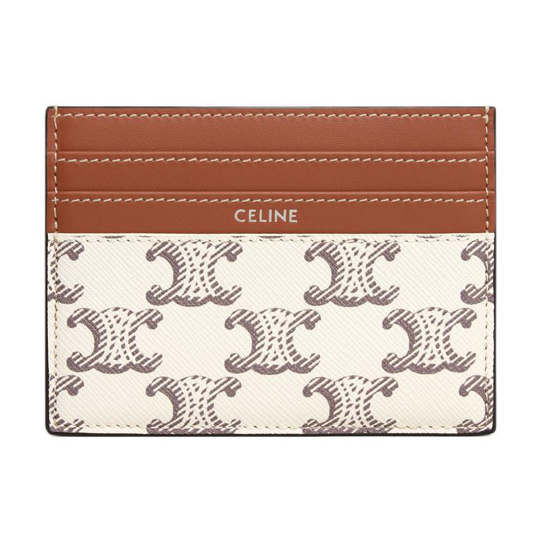 CELINE Canvas With Calfskin Card Holder Large Size Men's Tan & Beige