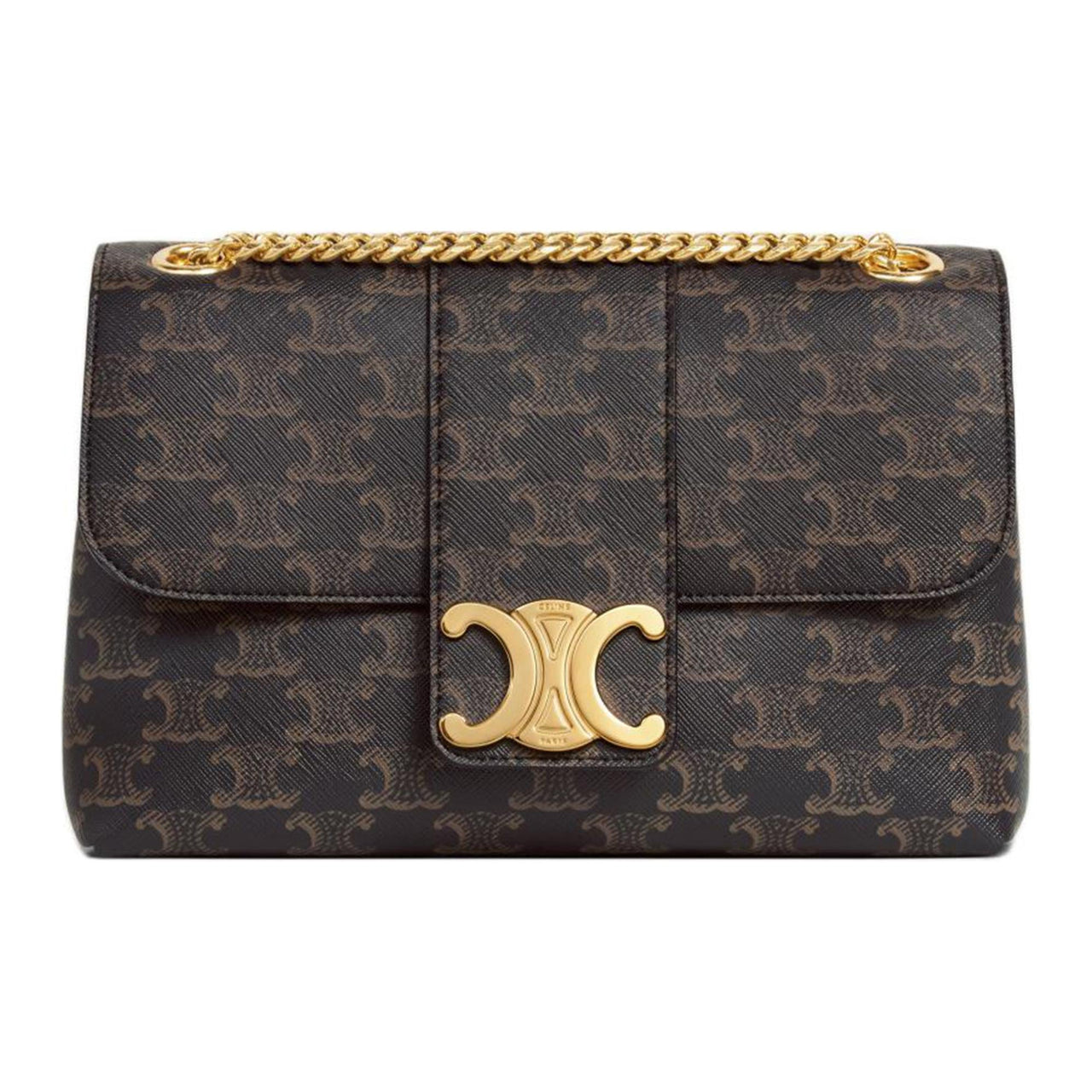 CELINE Cow Leather Handbag Shoulder Bag Women's Tawny