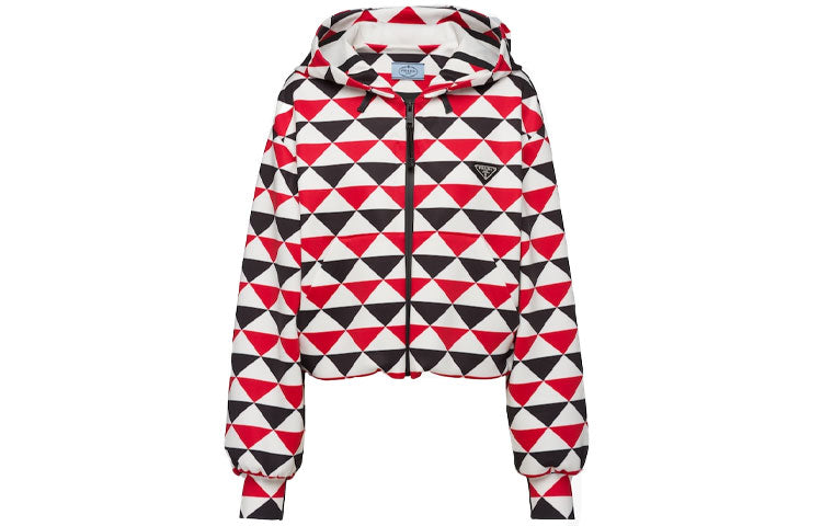 PRADA Diamond Print Triangle Logo Coat 'Navy/Red/White'