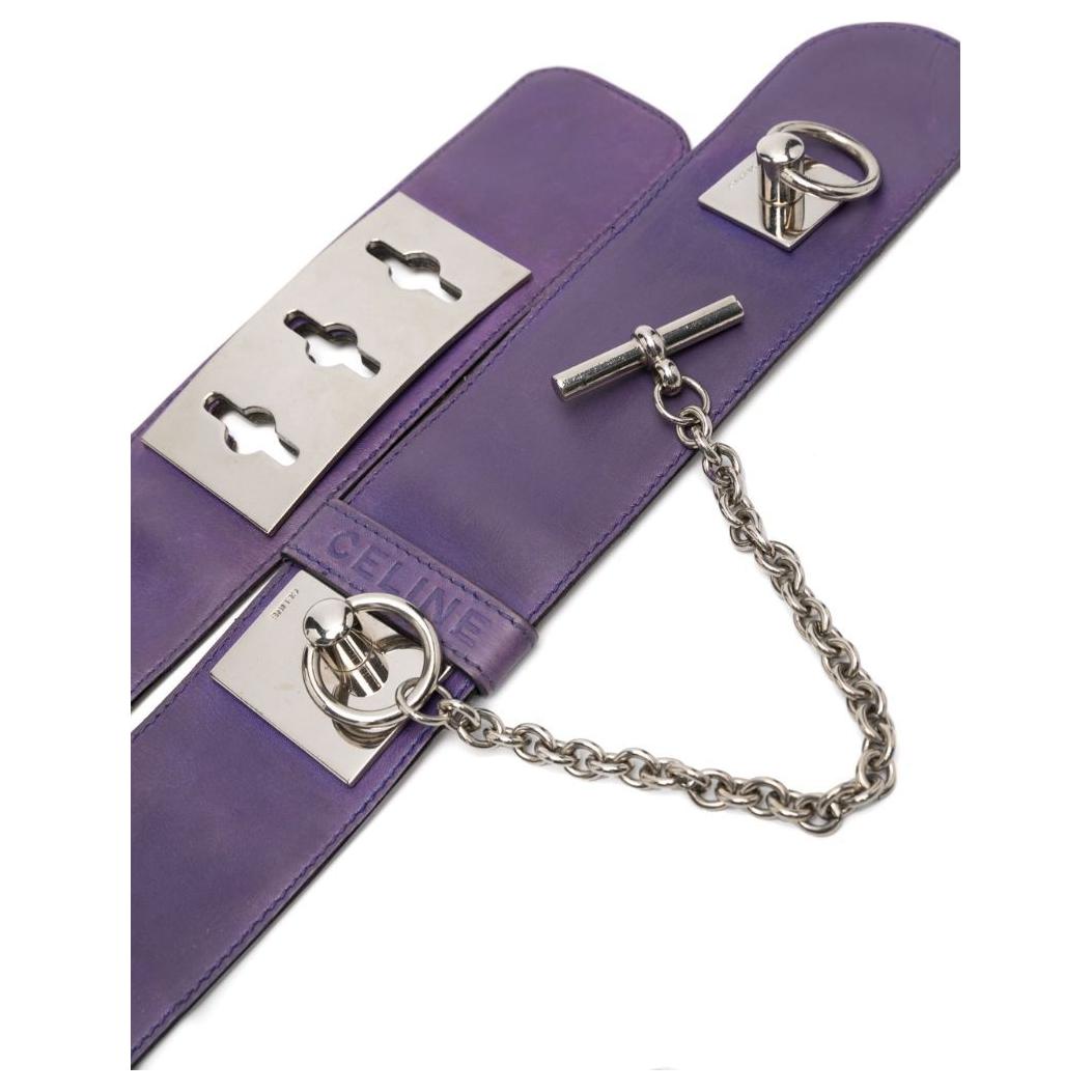 CELINE Embossed Logo Leather Leather Belts Women's Purple Width 5CM