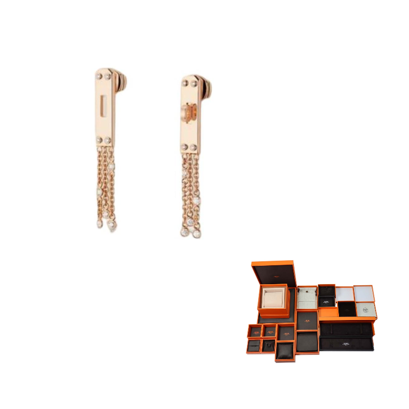 HERMES 18K Rose Gold Kelly Gavroche Diamond Earrings