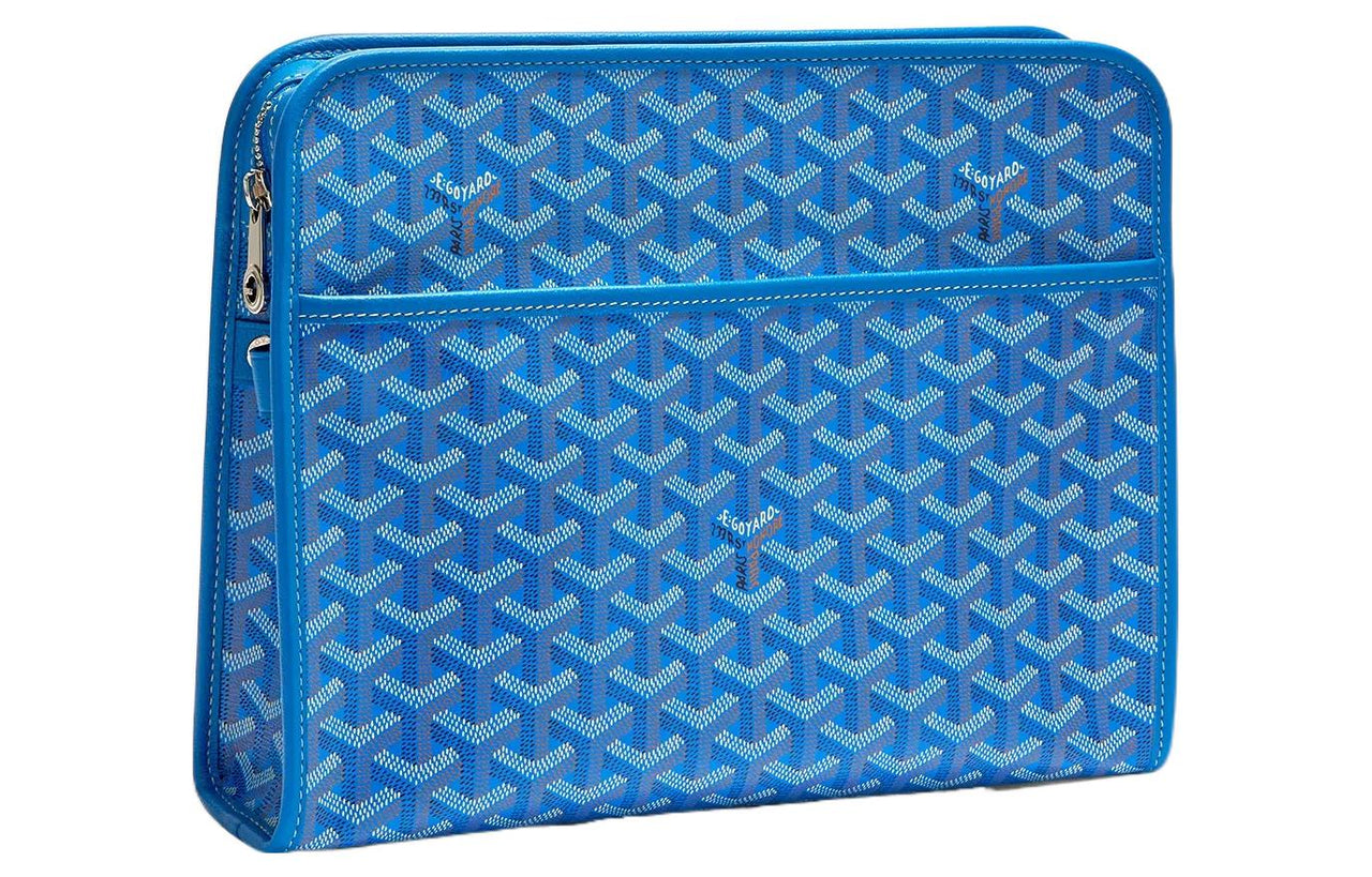 GOYARD JOUVENCE Calfskin Canvas Storage Bags Handheld Toiletry Bags Large Size Unisex Blue