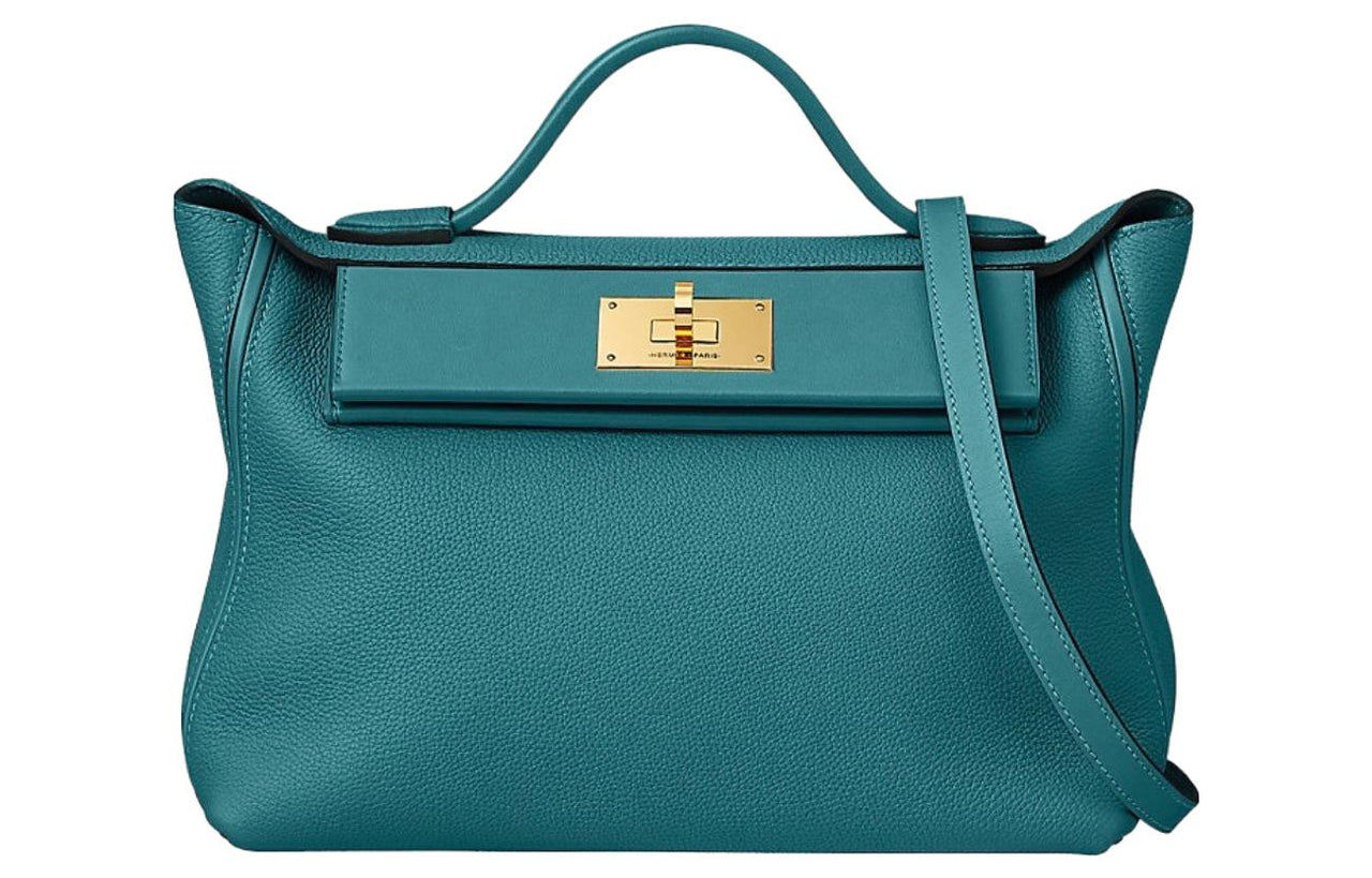 HERMES 24/24 Togo With Swift Calfskin Handbag Women's Bosporus Green