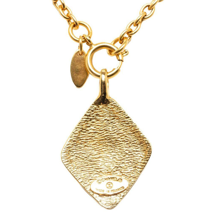 CHANEL 1970 1980 Gold Plated Cc Diamond Pendant Necklace Costume Necklace