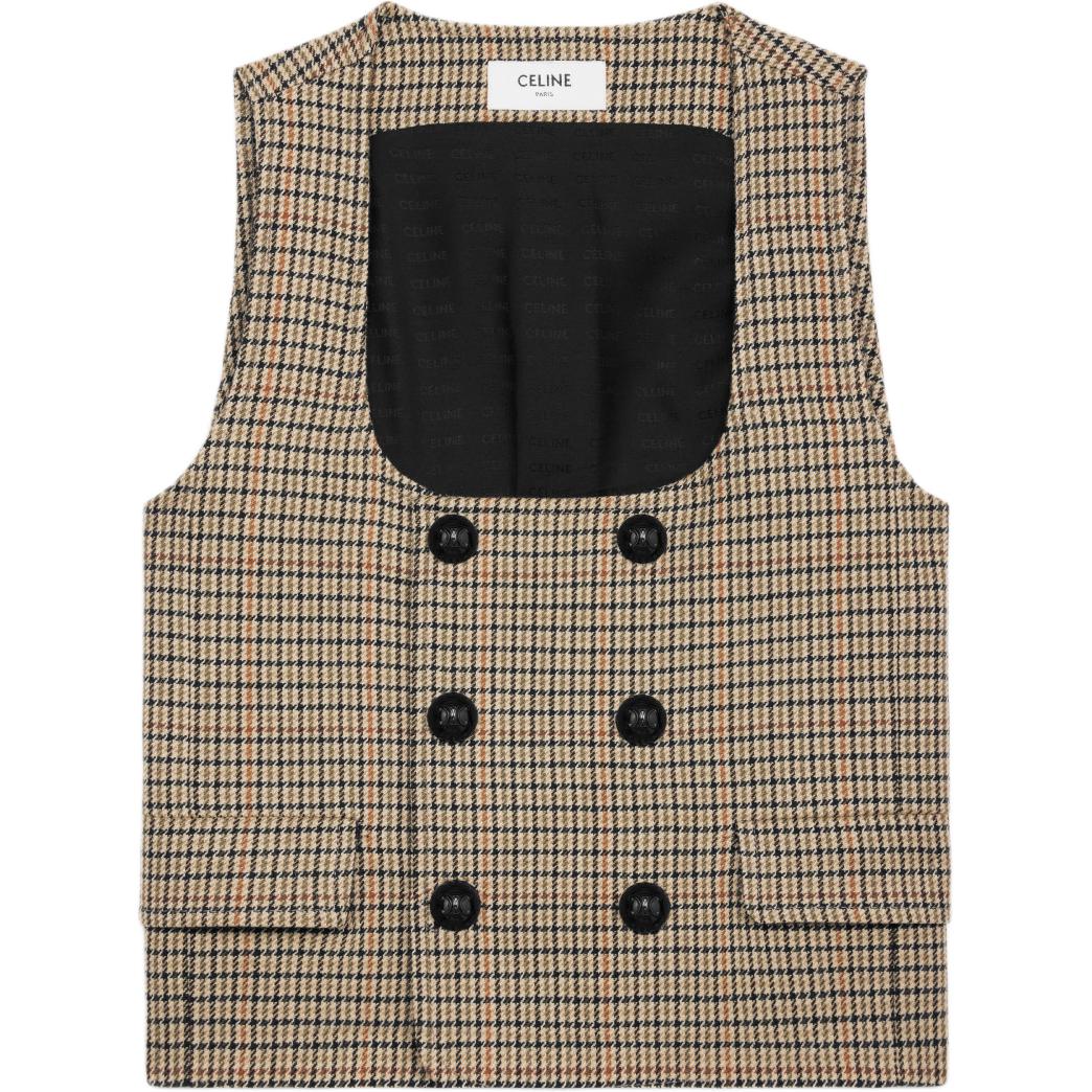 CELINE Double breasted Vest In Houndstooth Wool