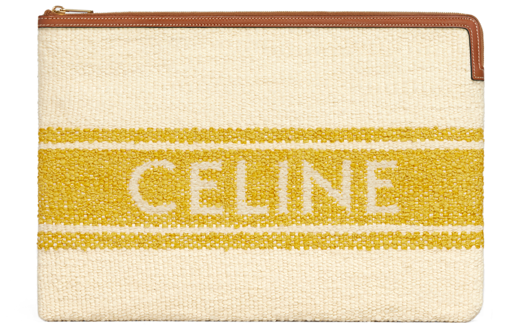 CELINE Fabric And Cow Leather Clutch Tubas Women's Yellow/Tawny