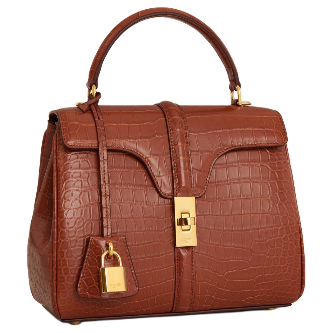 CELINE Crocodile Leather Shoulder Bag Crossbody Bag Handbag Small Size Women's Brown