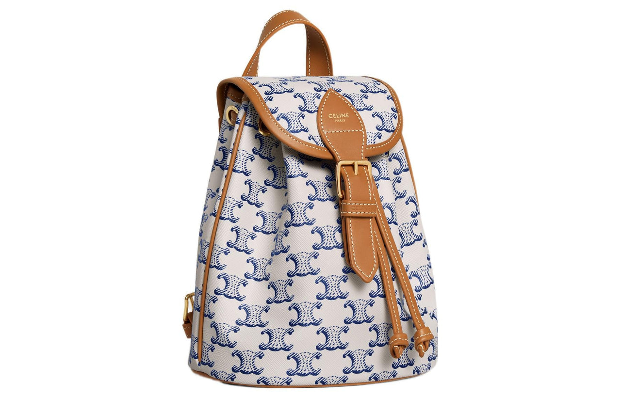CELINE Canvas Cow Leather Patchwork Backpack Women's Blue/White