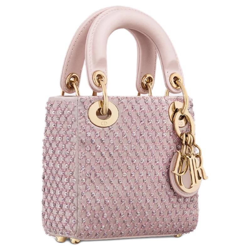 DIOR Lady Dior Mulberry Silk With Cow Leather Shoulder Bag, Crossbody Bag, Handbag Extra Mini Women's Pink