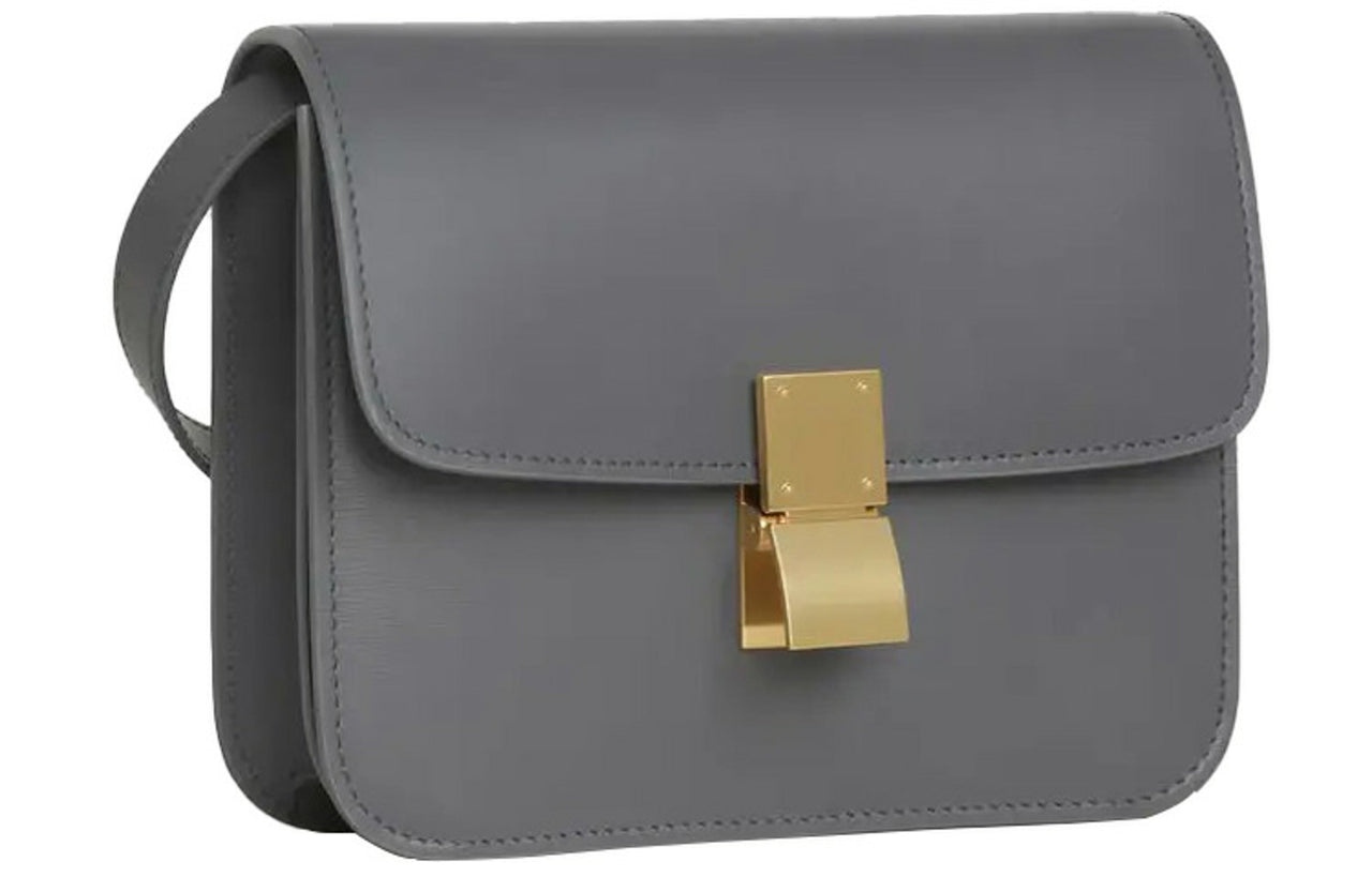 CELINE Classic Bo Polished Cow Leather Square Bag Crossbody Bag Shoulder Bag Women's Light Charcoal Gray