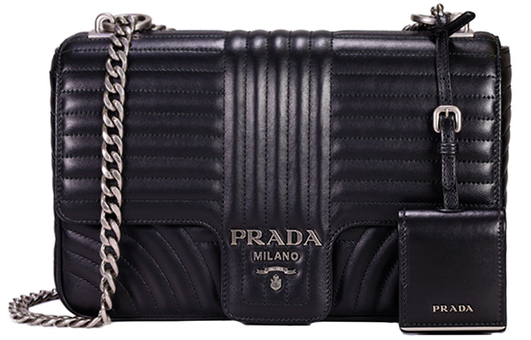 PRADA Cow Leather Shoulder Bag Women's Black