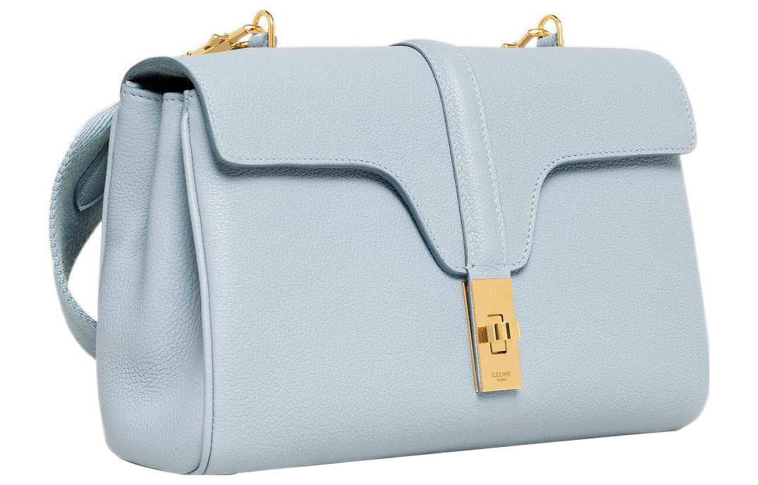 CELINE 16 Soft Grained Calfskin Handbag Shoulder Bag Crossbody Bag Small Size Women's Ice Blue