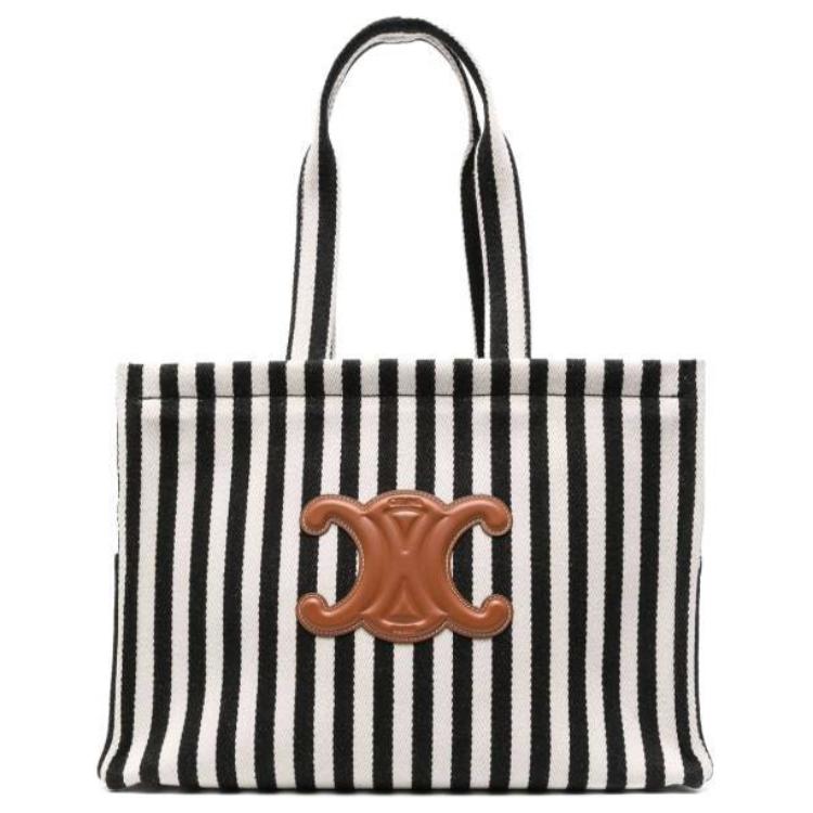 CELINE Fabric With Cow Leather Tote Bag, Shopping Bag, Handbag Large Size Women's Black White