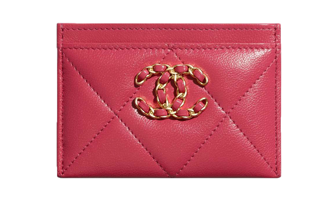CHANEL 19Bag Lambskin Card Holder Card Holder Women's Dark Pink
