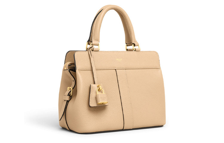 CELINE Cow Leather Handbag Trumpets Women's Beige Yellow