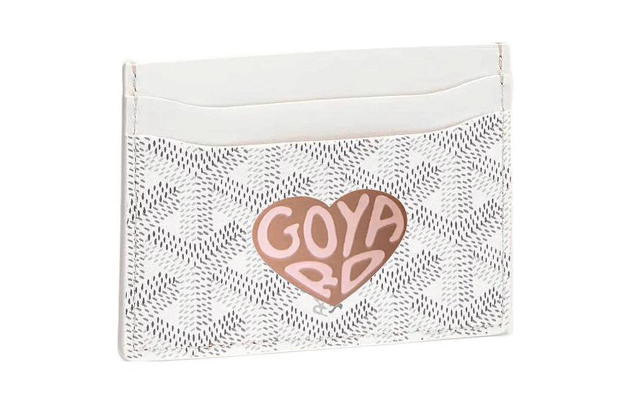 GOYARD Saint-Sulpice Canvas With Calfskin Card Clip Card Holder Unisex White/Gray Pink Small Heart