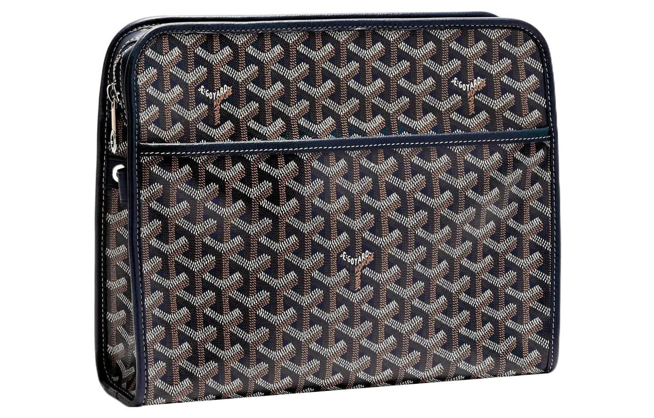 GOYARD JOUVENCE Calfskin Canvas Storage Bags Handheld Toiletry Bags Large Size Unisex Marine Blue