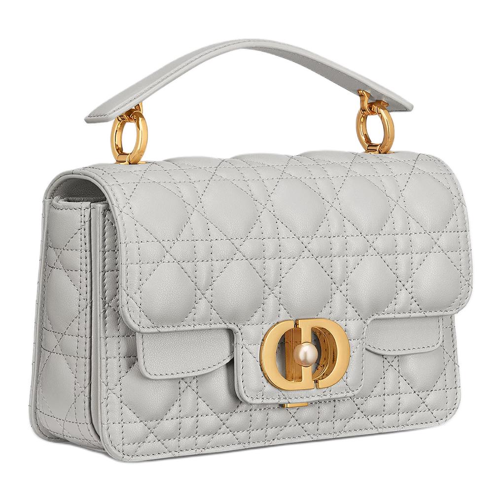 DIOR Cow Leather Shoulder Bag Crossbody Bag Handbag Small Size Women's Mist Gray