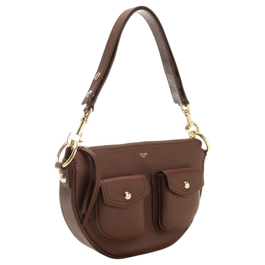 CELINE Calfskin Shoulder Bag Women's Chestnut