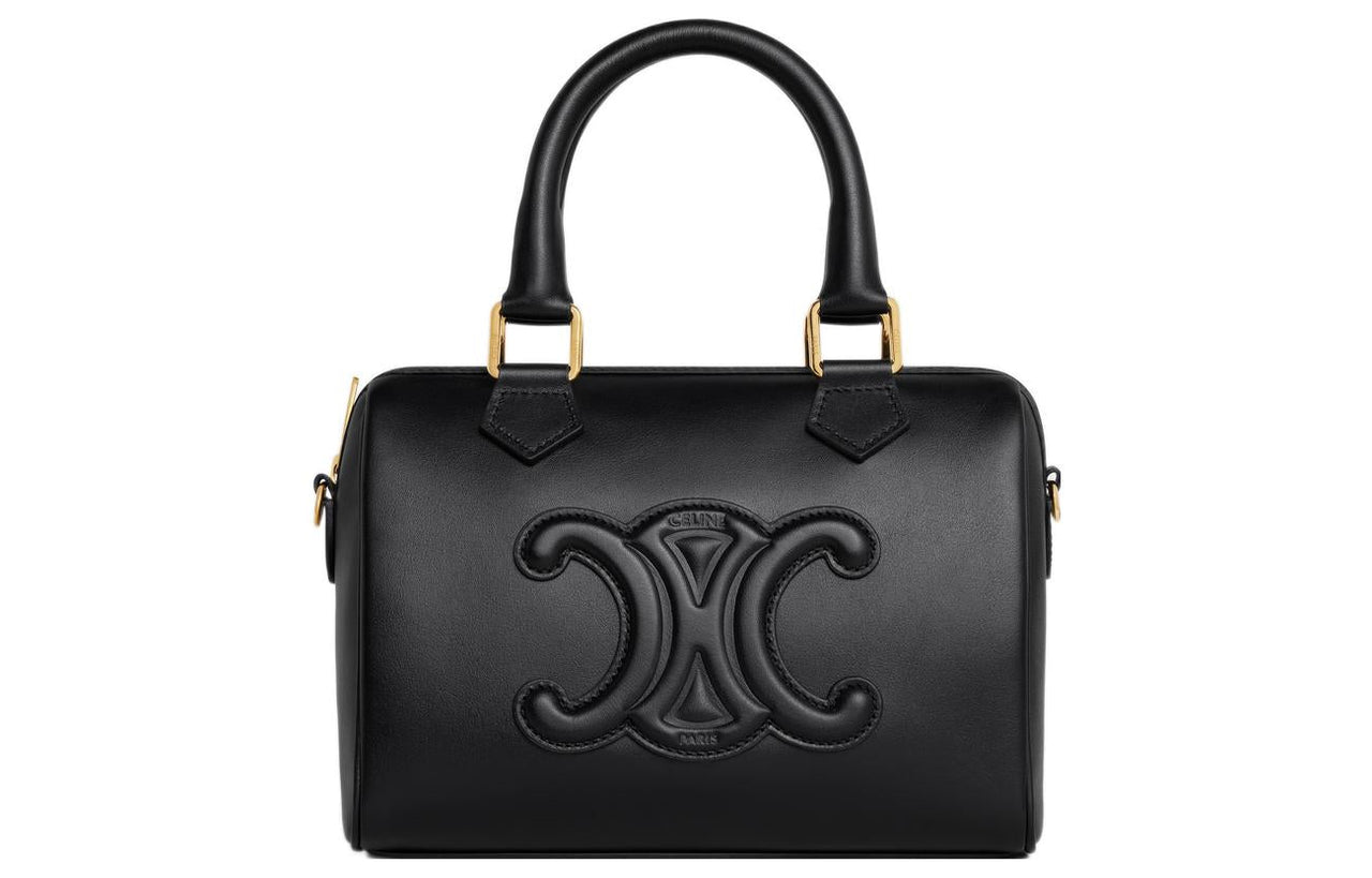 CELINE Cuir Triomphe Smooth Calf Leather Boston Bag, Shoulder Bag, Crossbody Bag, Handbag Small Size Women's Black