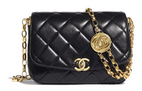 CHANEL Sheepskin Gold Coin Purse Crossbody Bag Shoulder Bag Women's Black