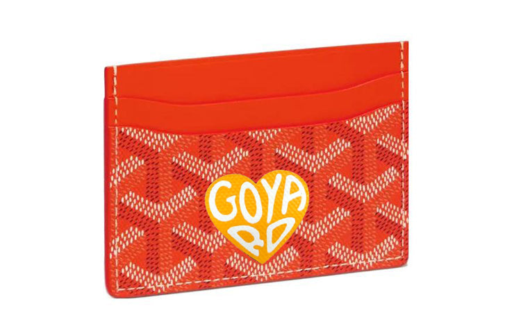 GOYARD Canvas With Leather Dog's Teeth Card Clip Card Holder Unisex Orange And Yellow Small Heart