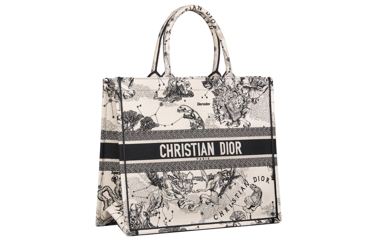 DIOR BookTote Embroidery Tote Bag, Shopping Bag, Handbag Tubas Women's Beige/Black