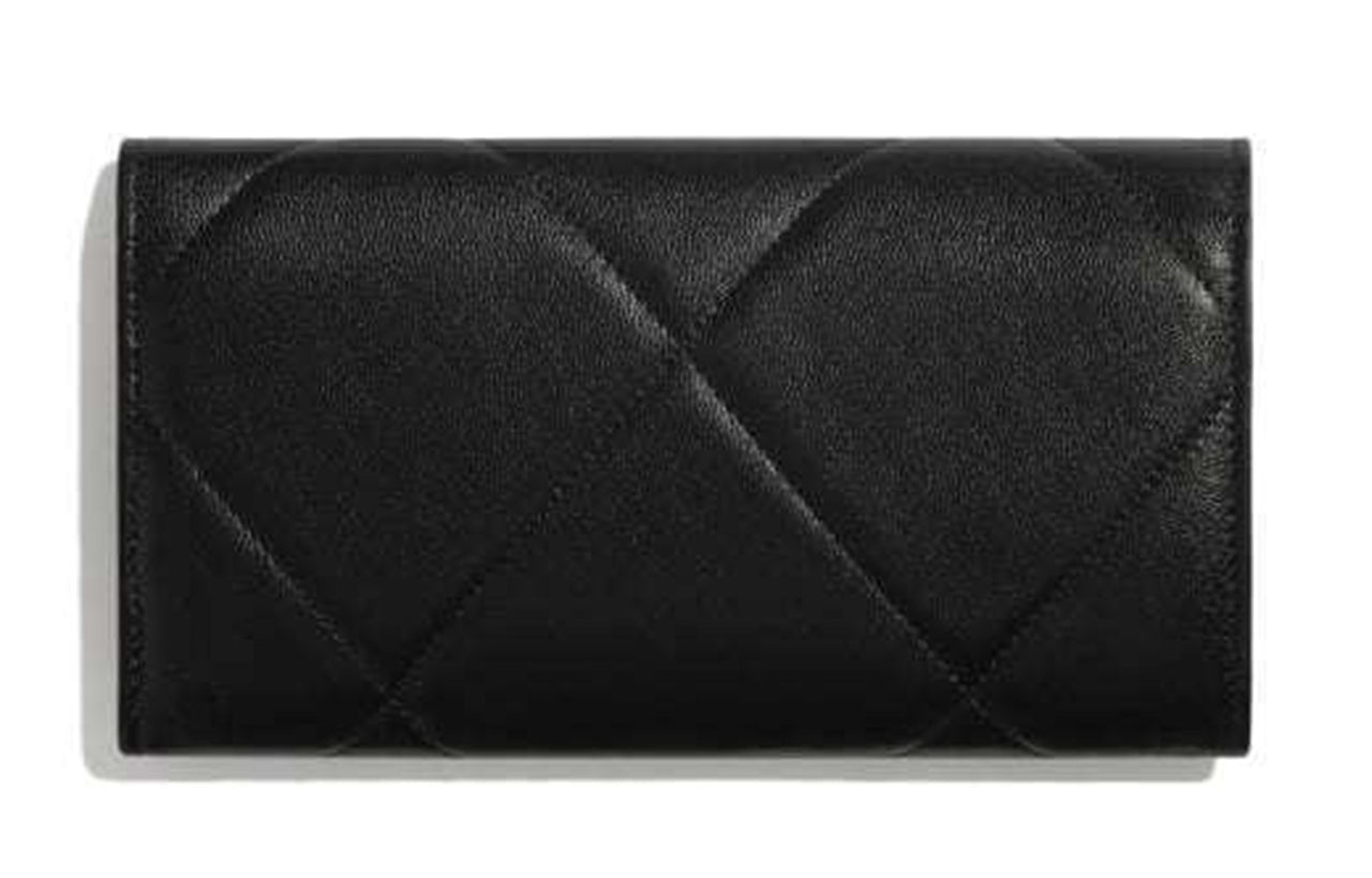 CHANEL 19Bag Leather Wallet Women's Black