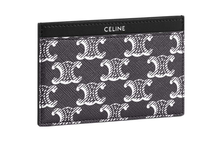 CELINE Cow Leather Card Clip Card Holder Men's Silver/Black