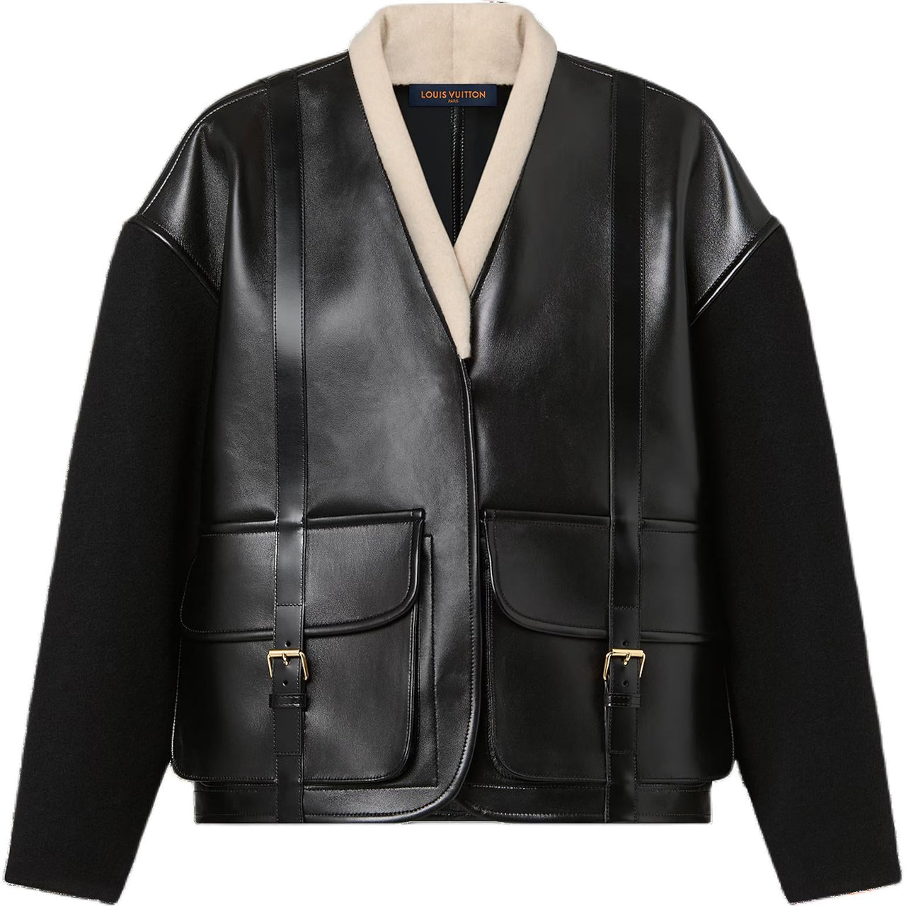 LOUIS VUITTON Leather Jacket Men's Black