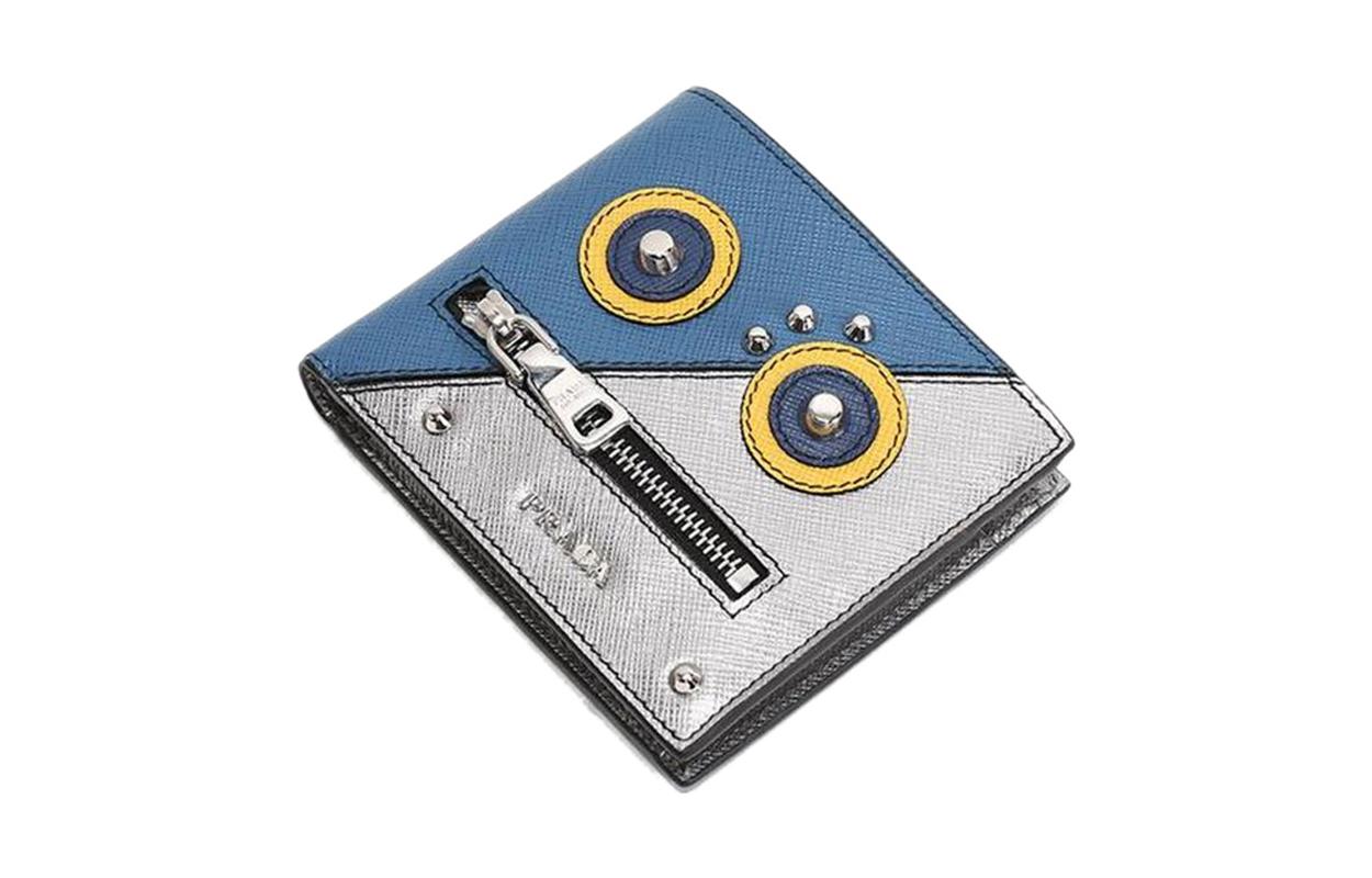 PRADA Cow Leather Money Clip Coin Purse Men's Blue Silver