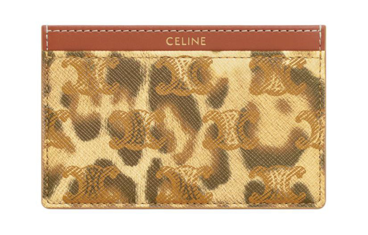 CELINE Cow Leather Card Holder Women's Brown & Yellow