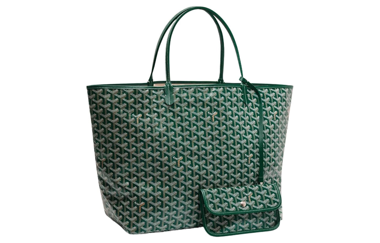 GOYARD Saint Louis Canvas With Calfskin Combo Bag Tote One Shoulder Handbag Large Size Unisex Green