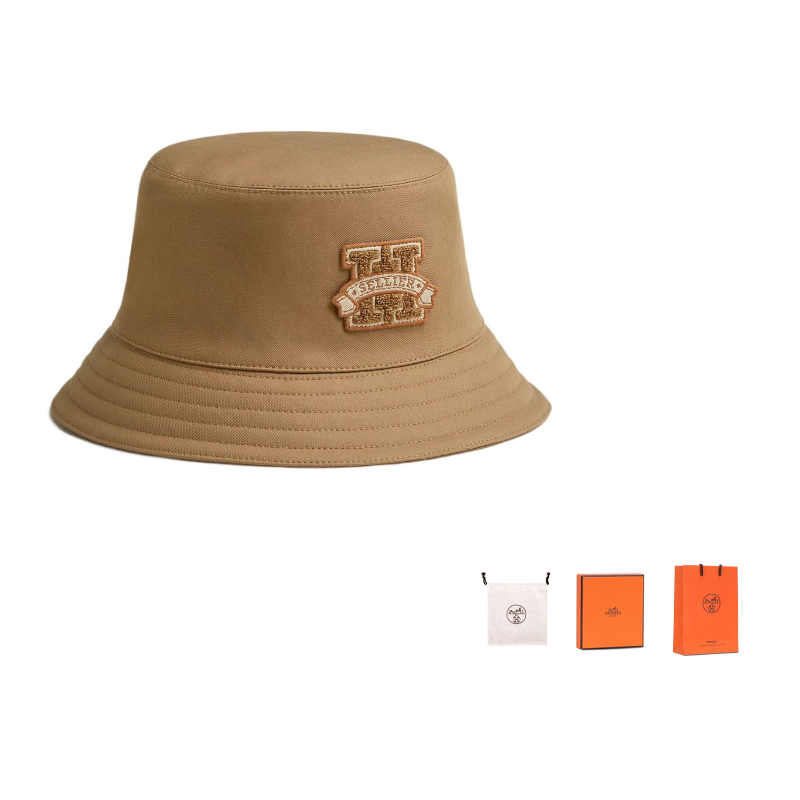 HERMES Cotton Bucket Hats Women's Khaki