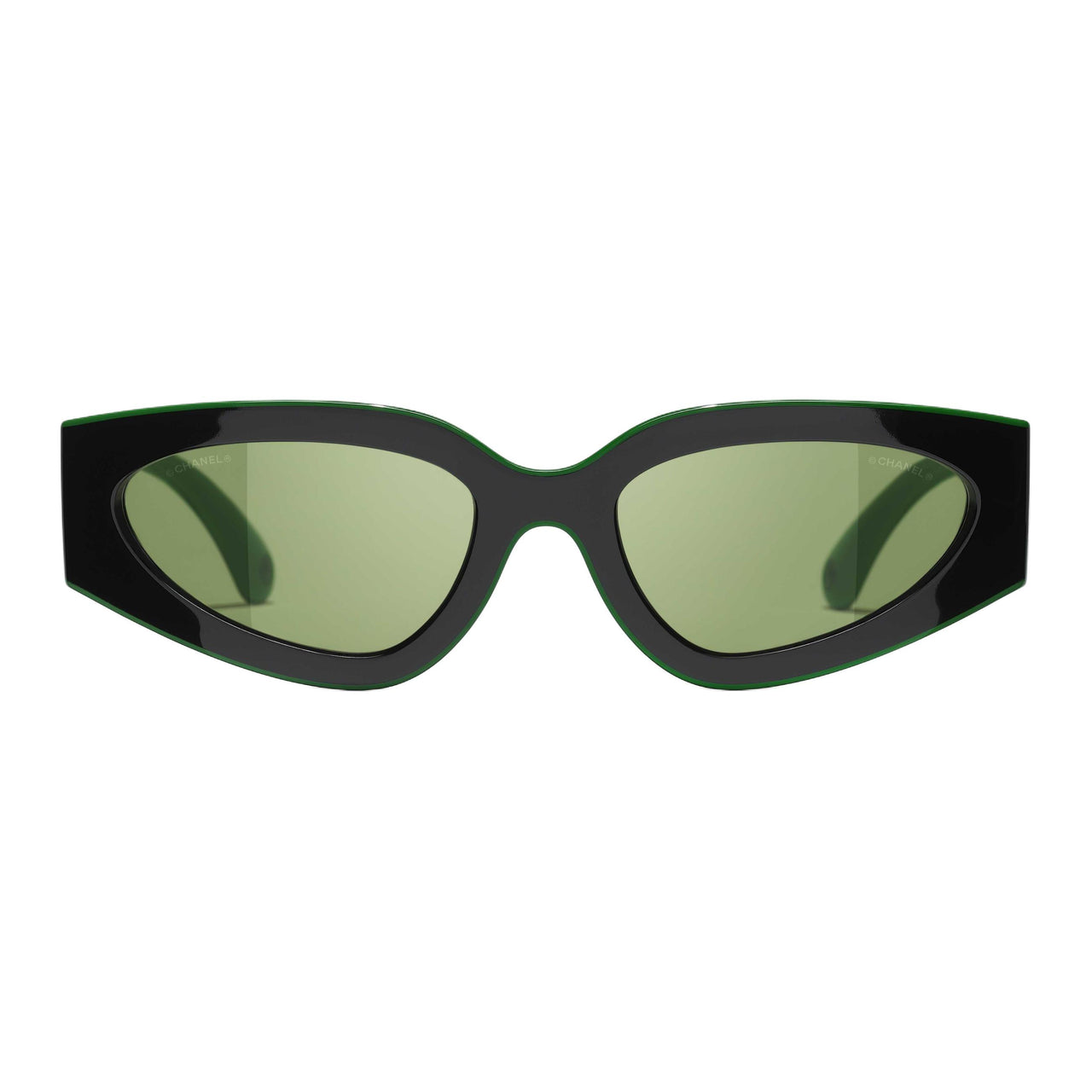 CHANEL Organic Acetate Fiber Irregular Shape Sunglasses Men's Green