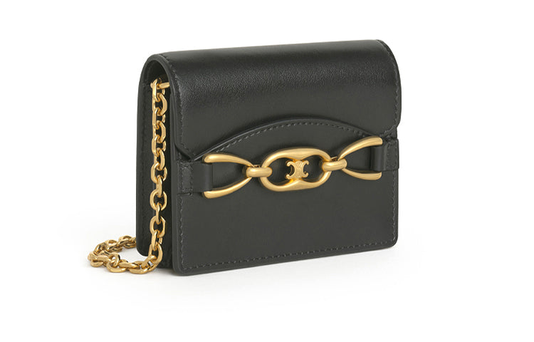 CELINE Cow Leather Card Holder Women's Black