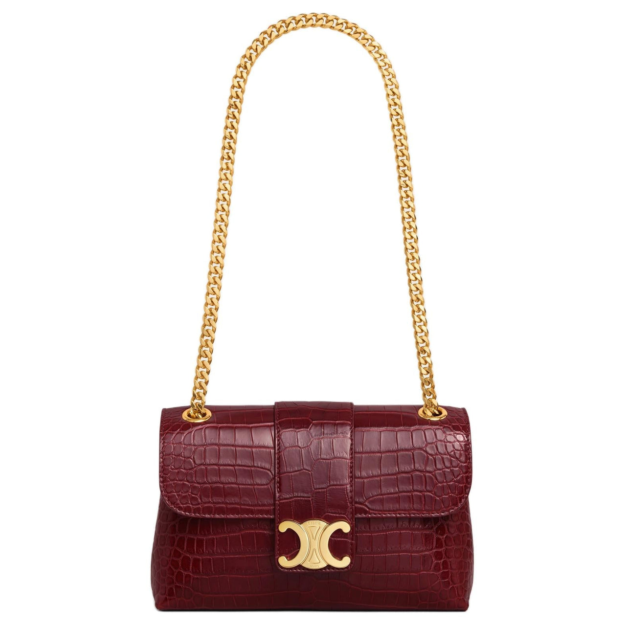 CELINE Crocodile Leather Crossbody Bag Shoulder Bag Women's Light Burgundy