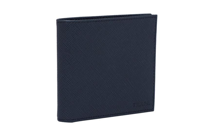 PRADA Cow Leather Card Holder Wallet Men's Dark Blue