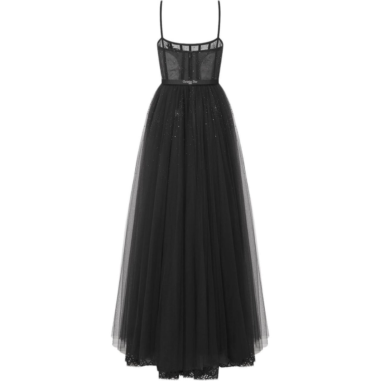 DIOR Flared Long Evening Gown Slip Dress Women's Black