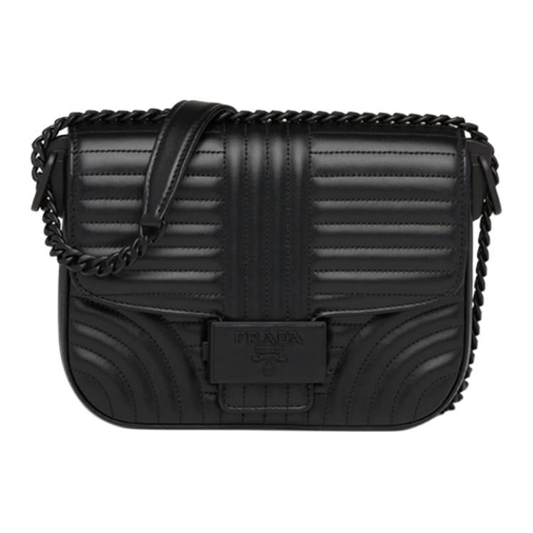 PRADA Diagramme Leather Shoulder Bag Women's Black