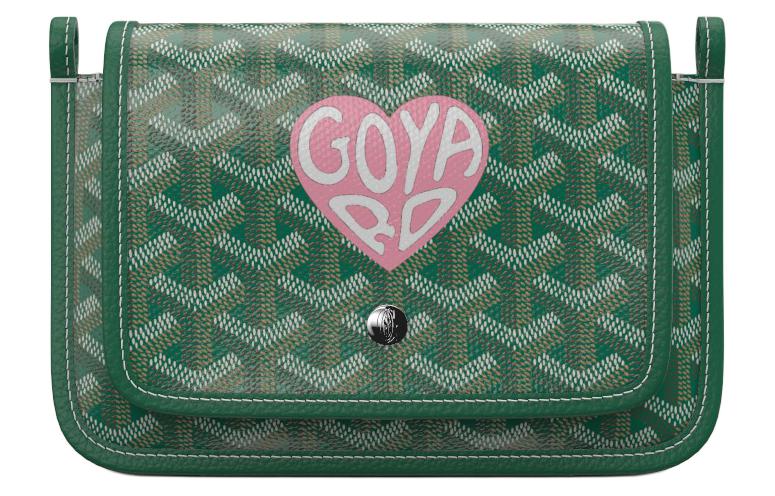 GOYARD Plumet Canvas With Leather Envelope Bag Crossbody Bag Shoulder Bag Unisex Green With Light Pink Small Heart
