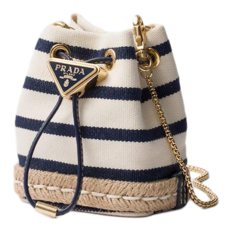 PRADA Cotton Shoulder Bag Mini Women's Ivory & Blue
